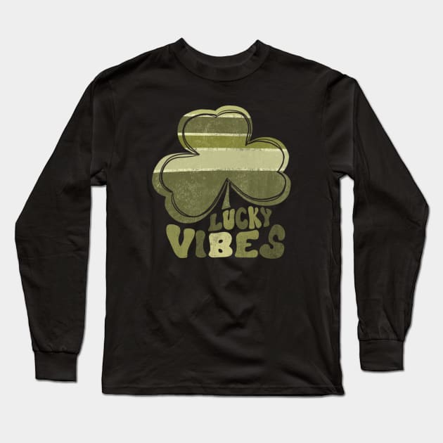 Lucky Vibes St Patrick's Day Shamrock Long Sleeve T-Shirt by Mastilo Designs